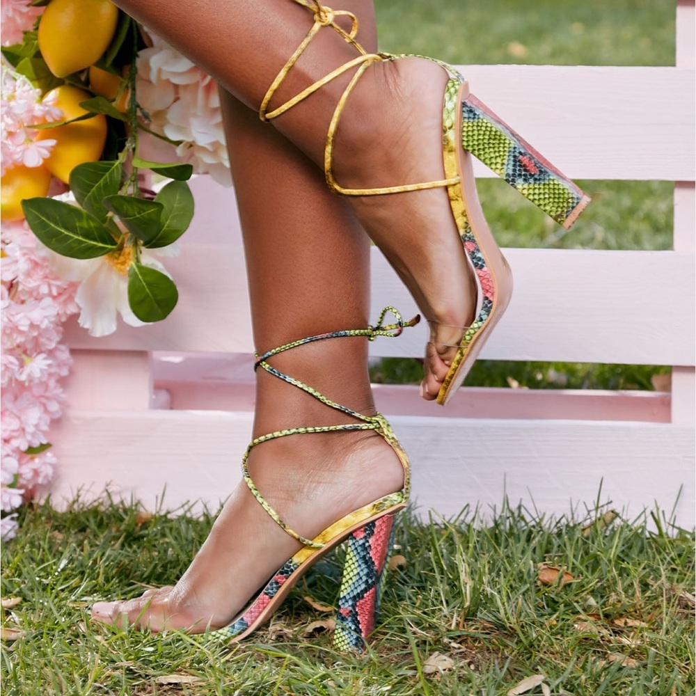 Fashion Nova Snake Multicolor Strappy Heels
